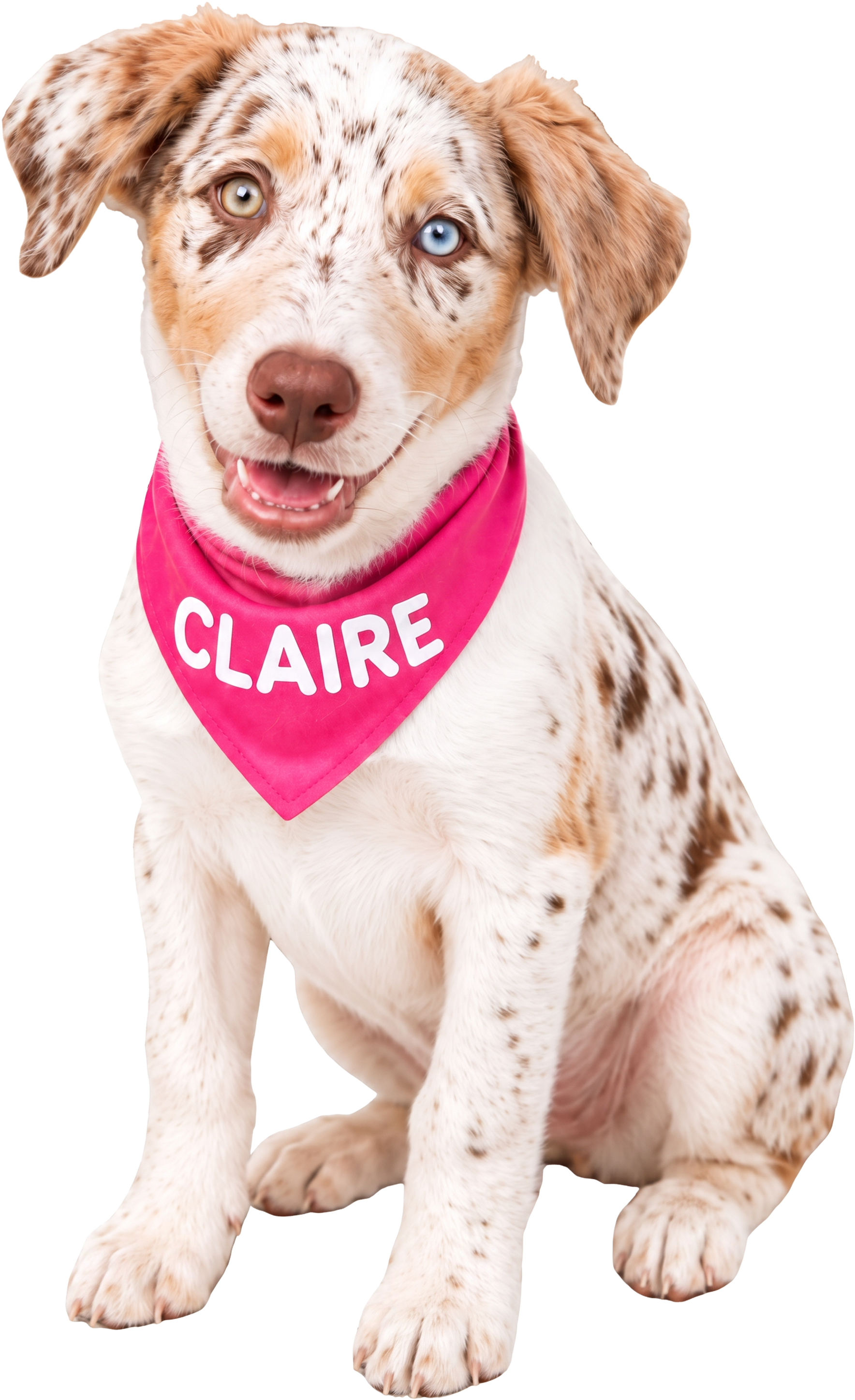 Claire, Raising My Puppy’s expert puppy helper, wearing a pink bandana.