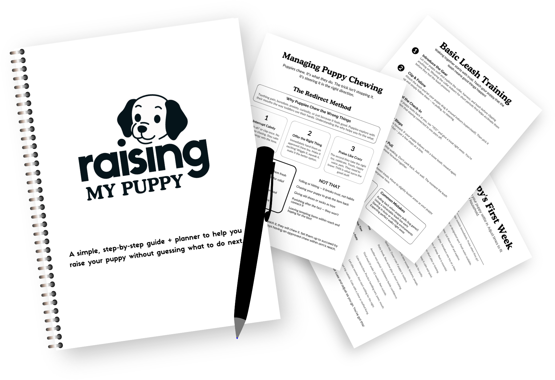 Printer-friendly black-and-white edition of the Raising My Puppy planner